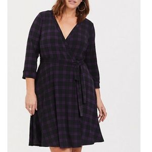 Torrid PURPLE PLAID STUDIO KNIT WRAP DRESS